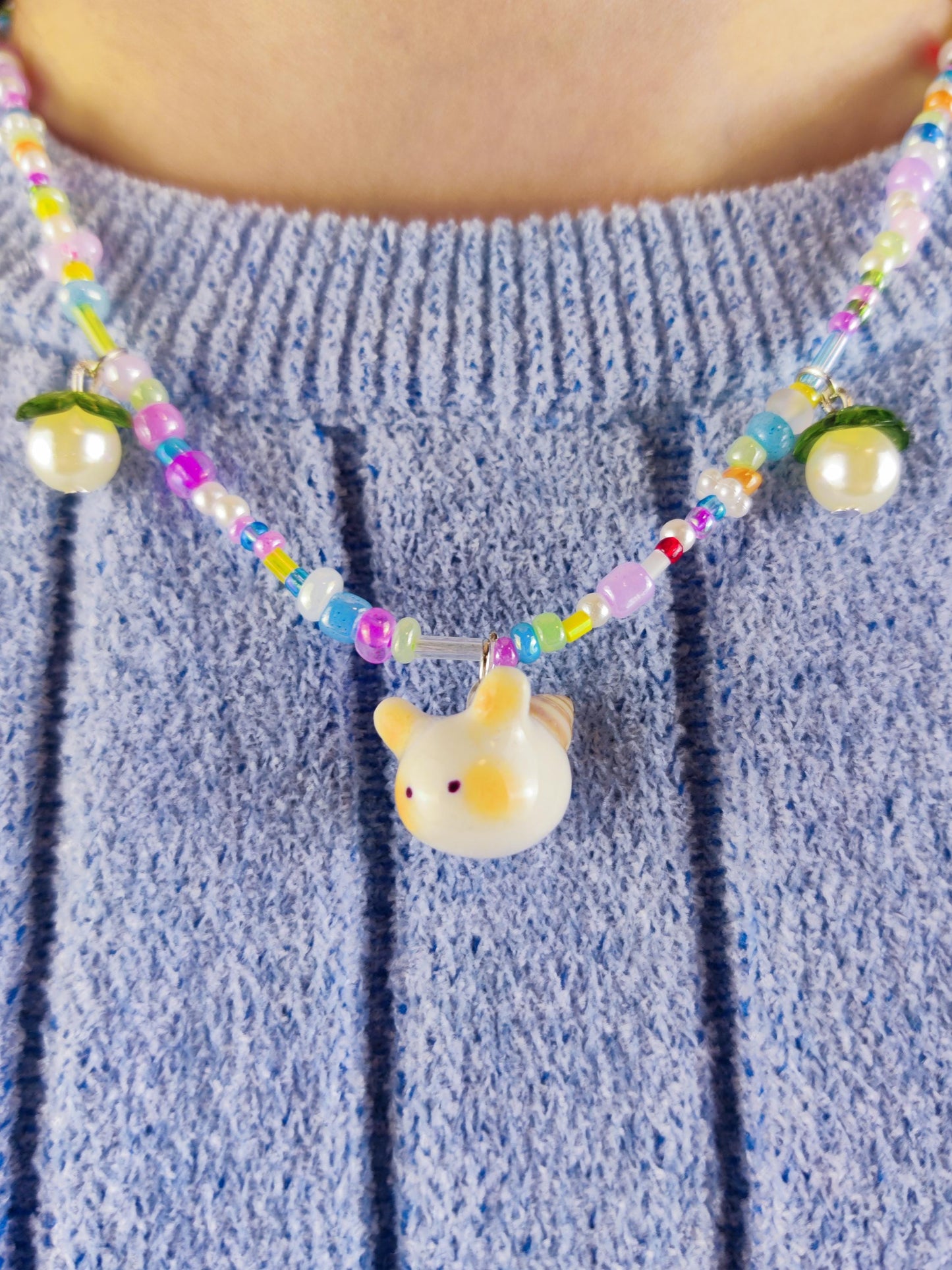Cute Handmade Beaded Necklace - Sea bunny charm