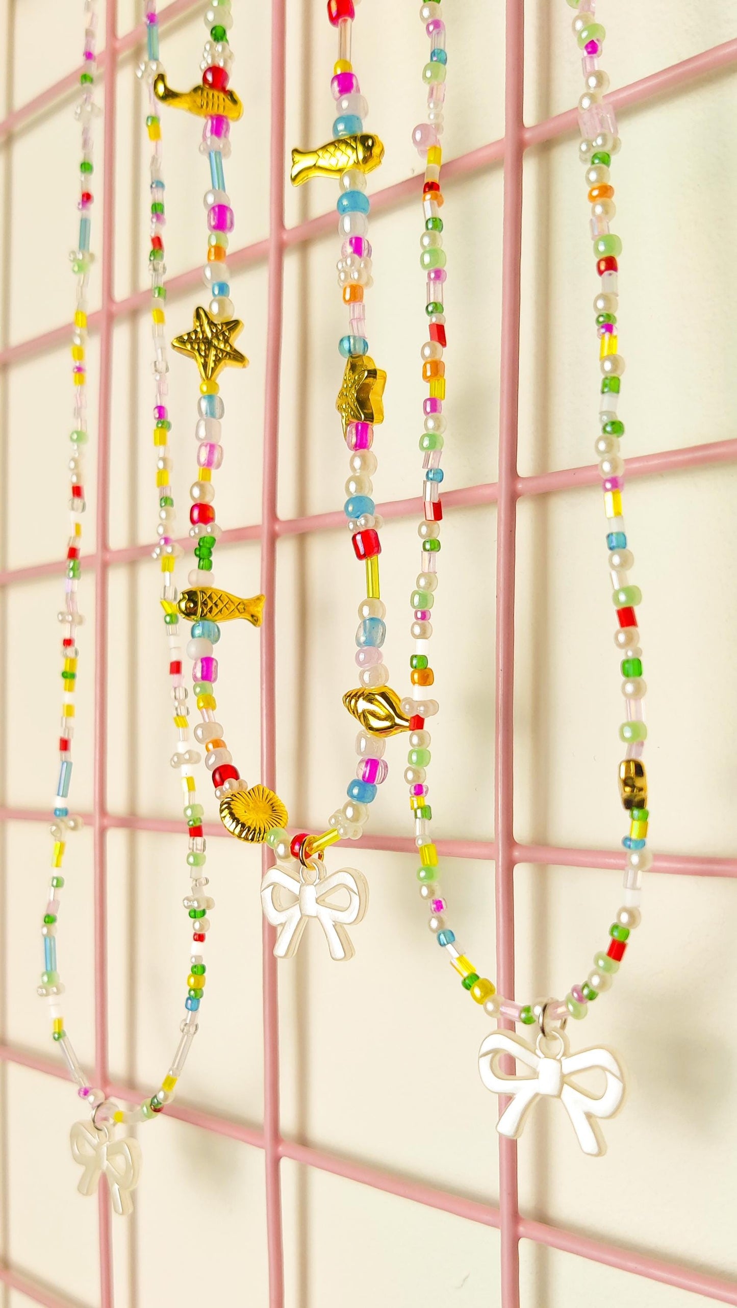 Cute Handmade Beaded Necklace - Ribbon charm