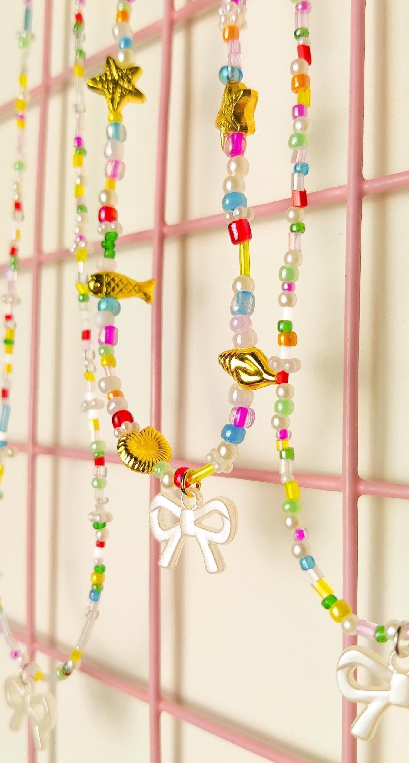 Cute Handmade Beaded Necklace - Ribbon charm