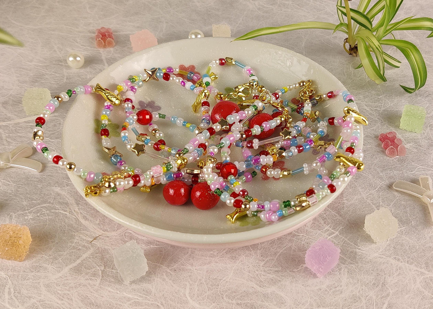 Cute Handmade Beaded Necklace - Tomato charm