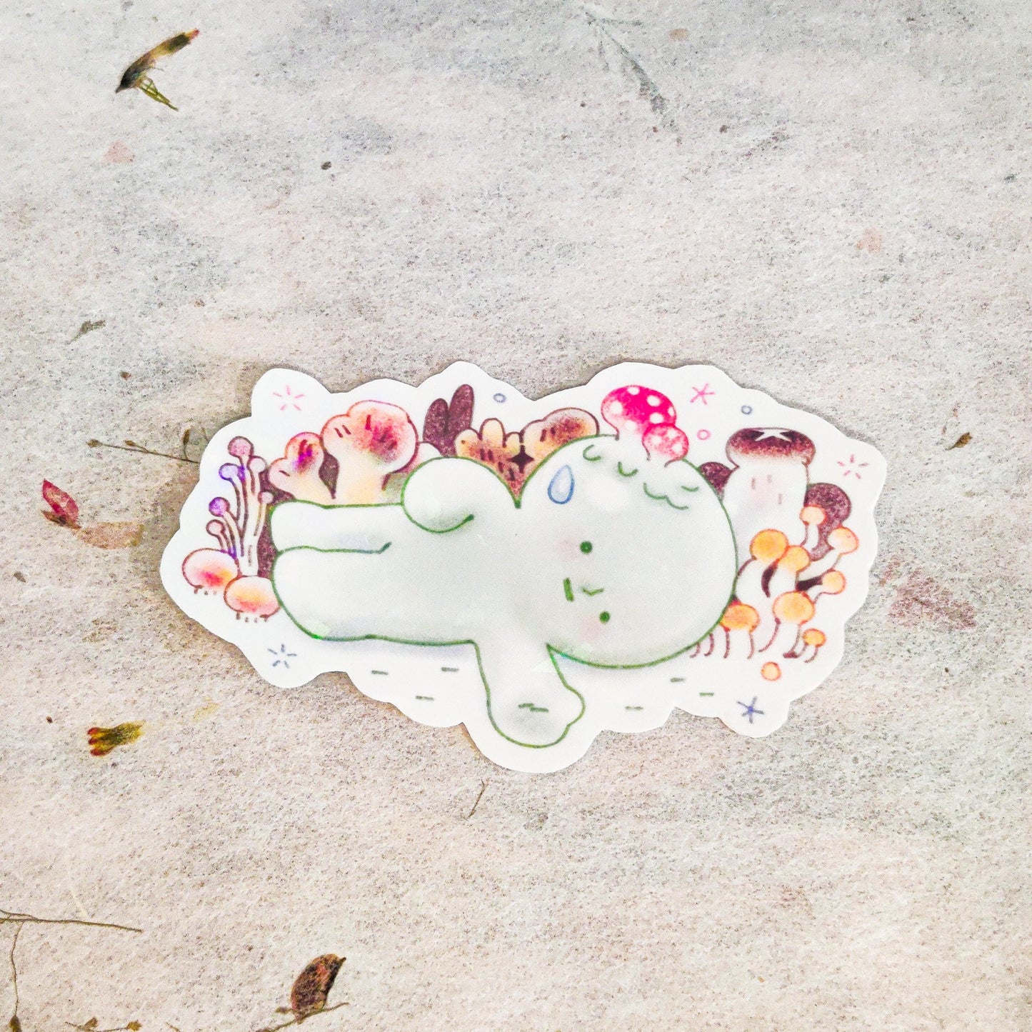 Cute Holographic Die-Cut Glossy Vinyl Sticker - Smiski Decomposing
