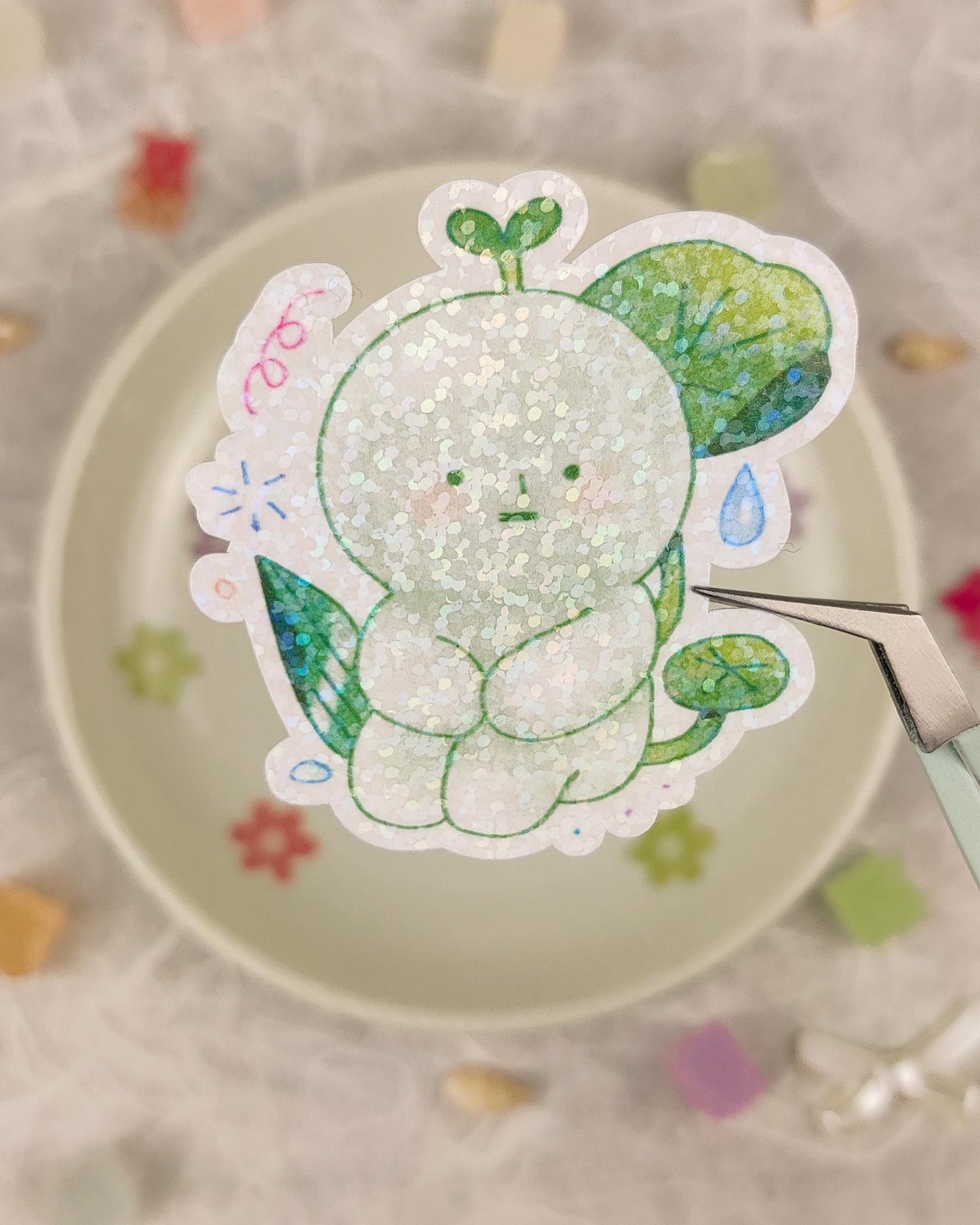 Cute Holographic Die-Cut Glossy Vinyl Sticker - Smiski Sprout