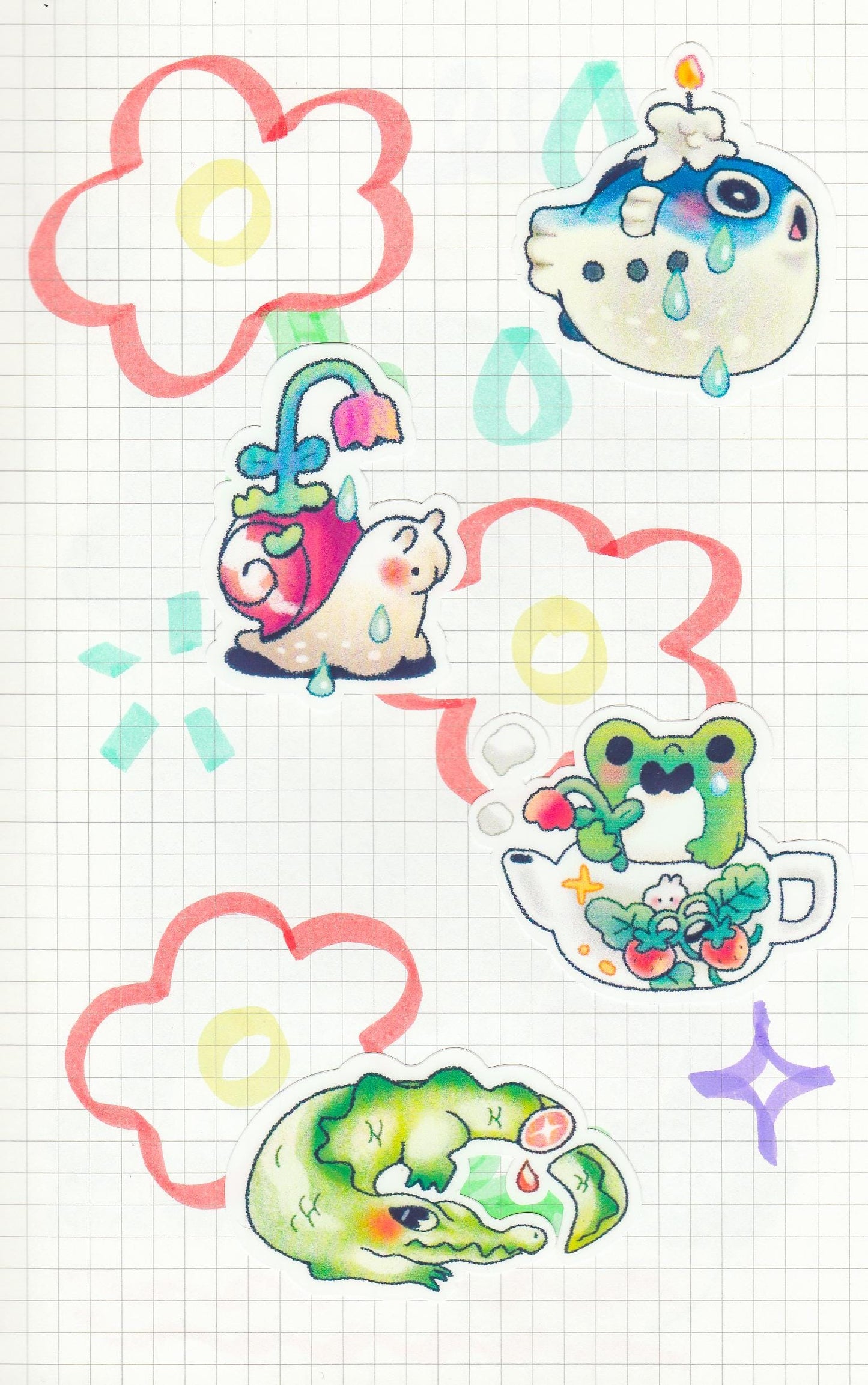 Cute Crying Animal Friends Sticker Sheet