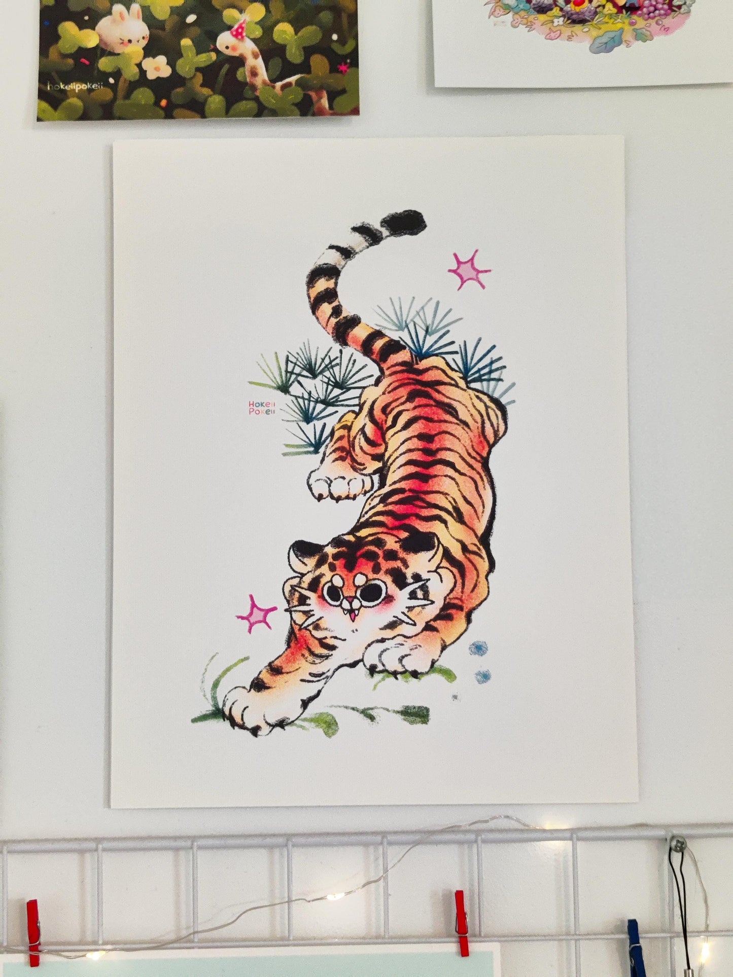 Playful Angry Tiger Art Print: Pastel Home Decor (8.5x11)