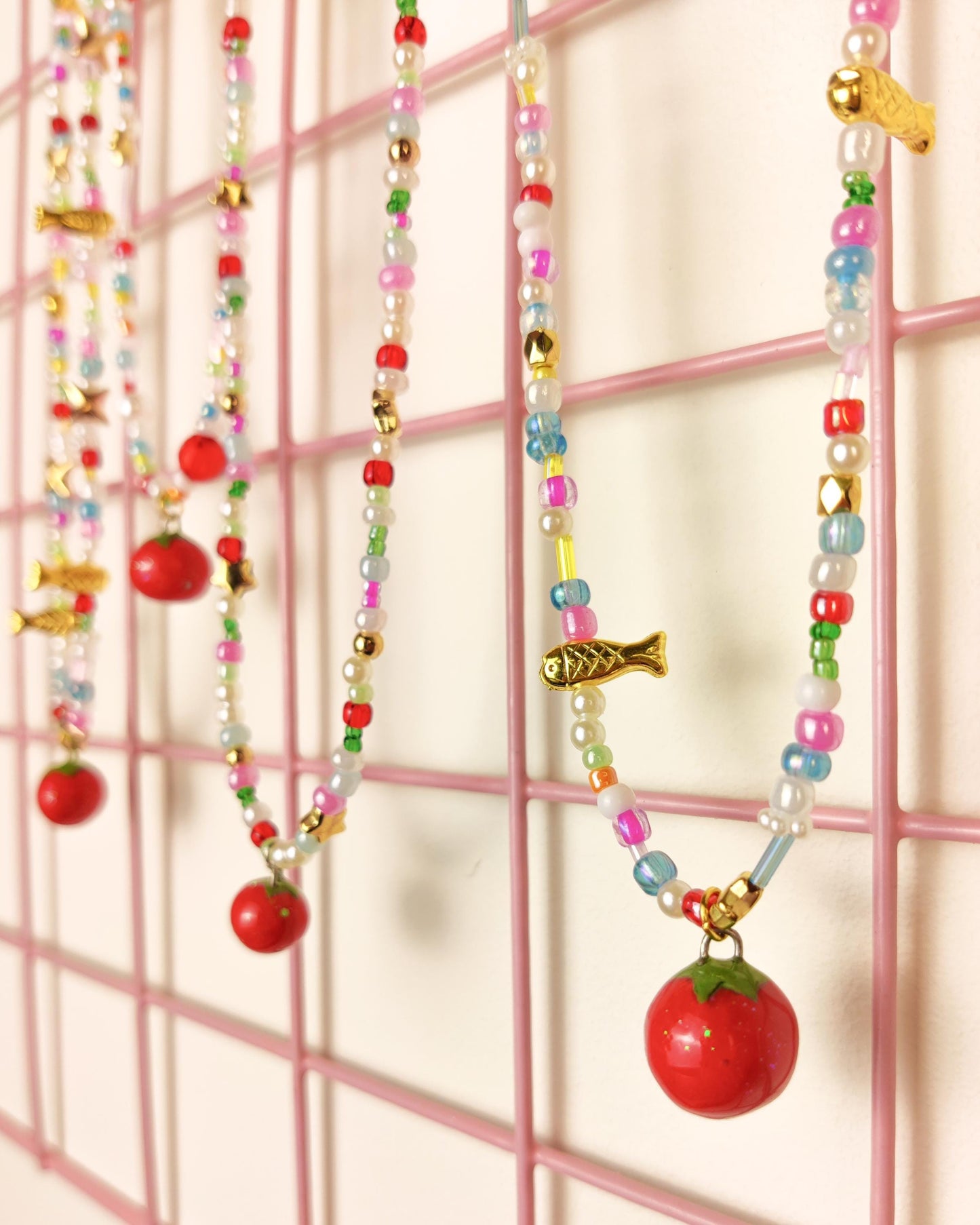 Cute Handmade Beaded Necklace - Tomato charm