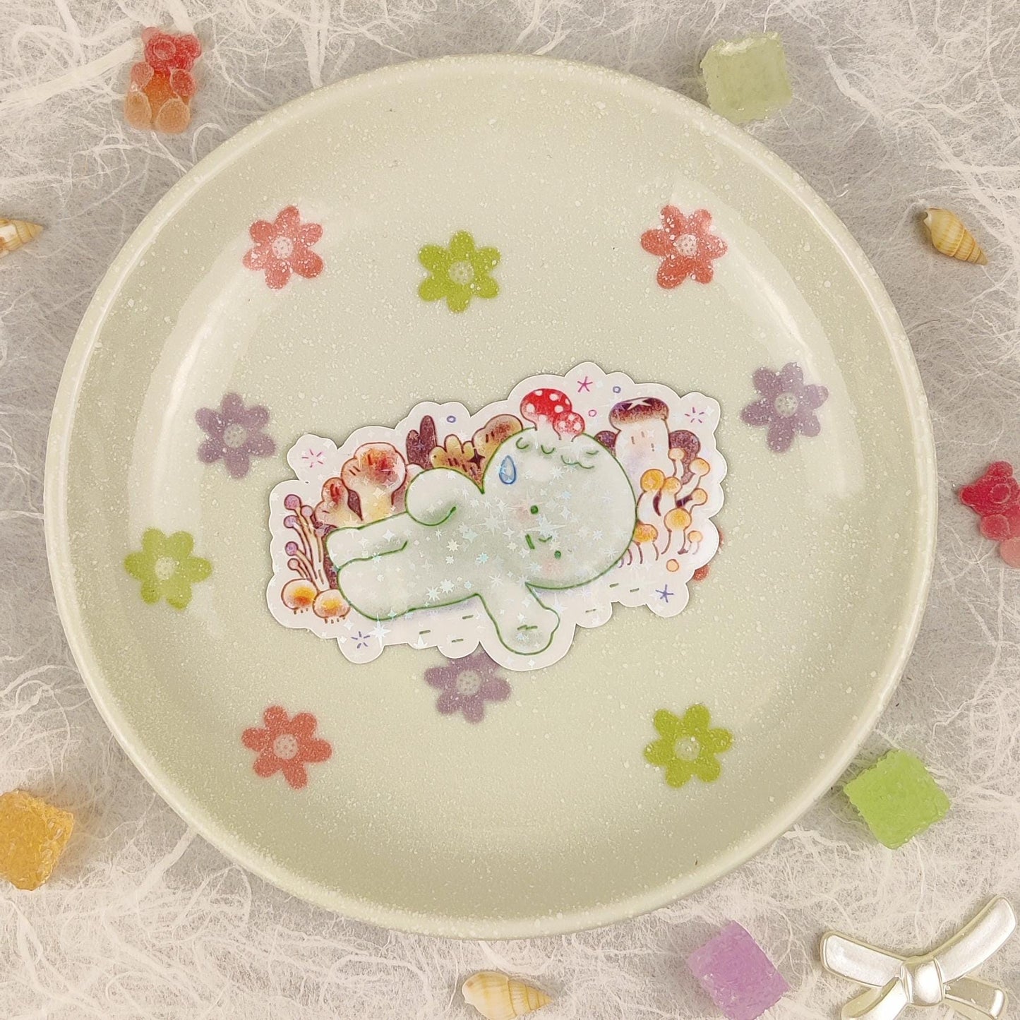 Cute Holographic Die-Cut Glossy Vinyl Sticker - Smiski Decomposing