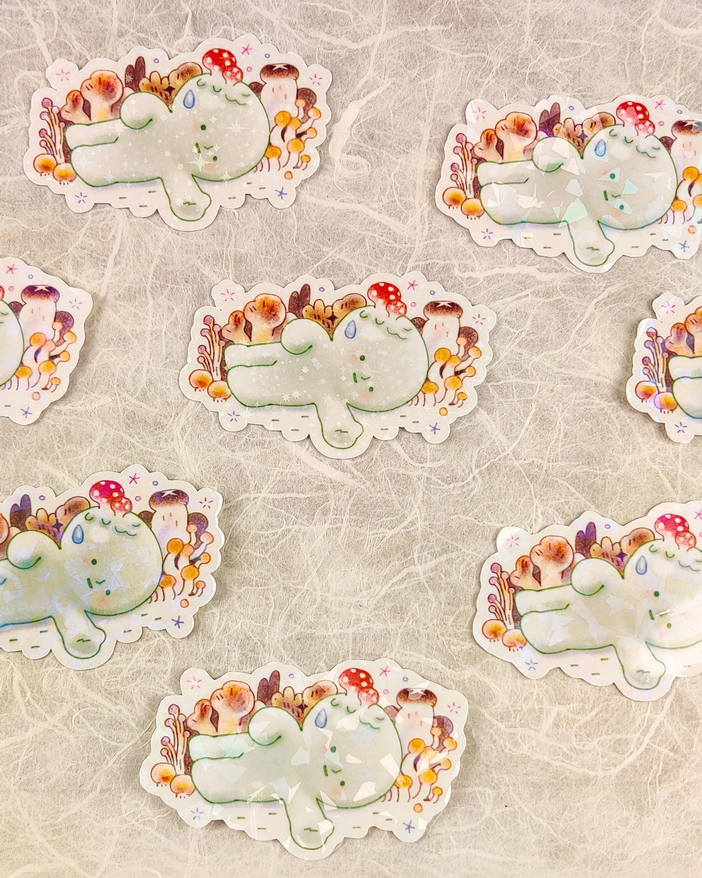 Cute Holographic Die-Cut Glossy Vinyl Sticker - Smiski Decomposing