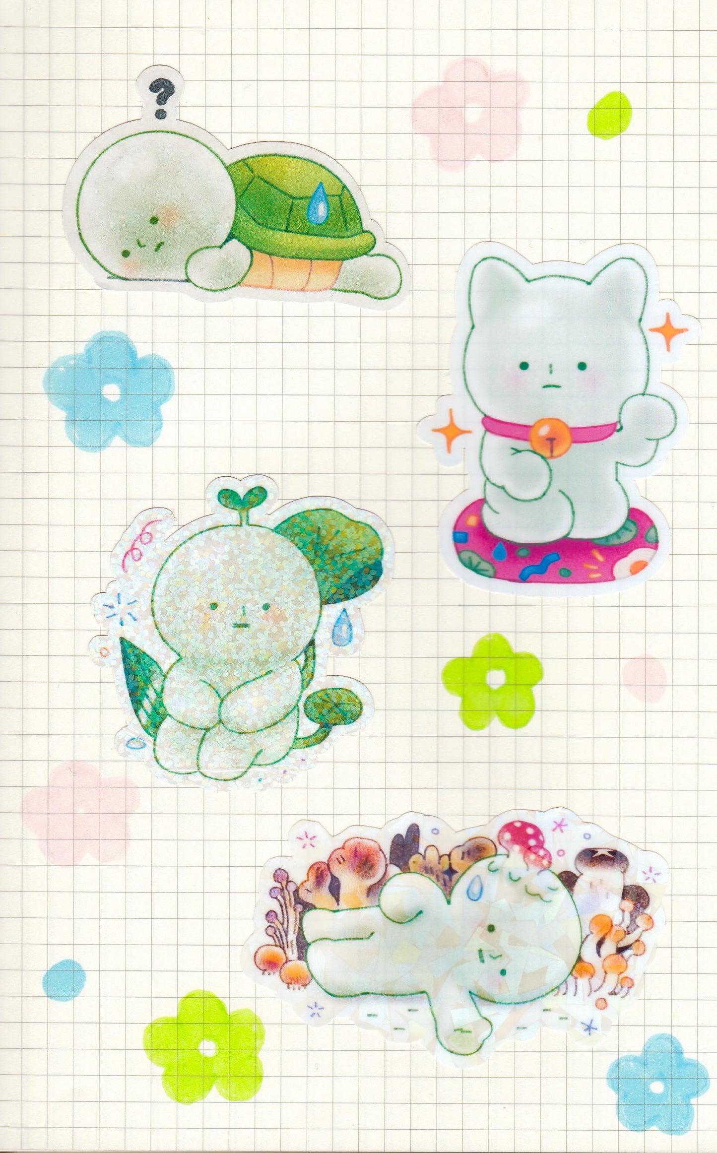 Cute Holographic Die-Cut Glossy Vinyl Sticker - Smiski Fortune Cat