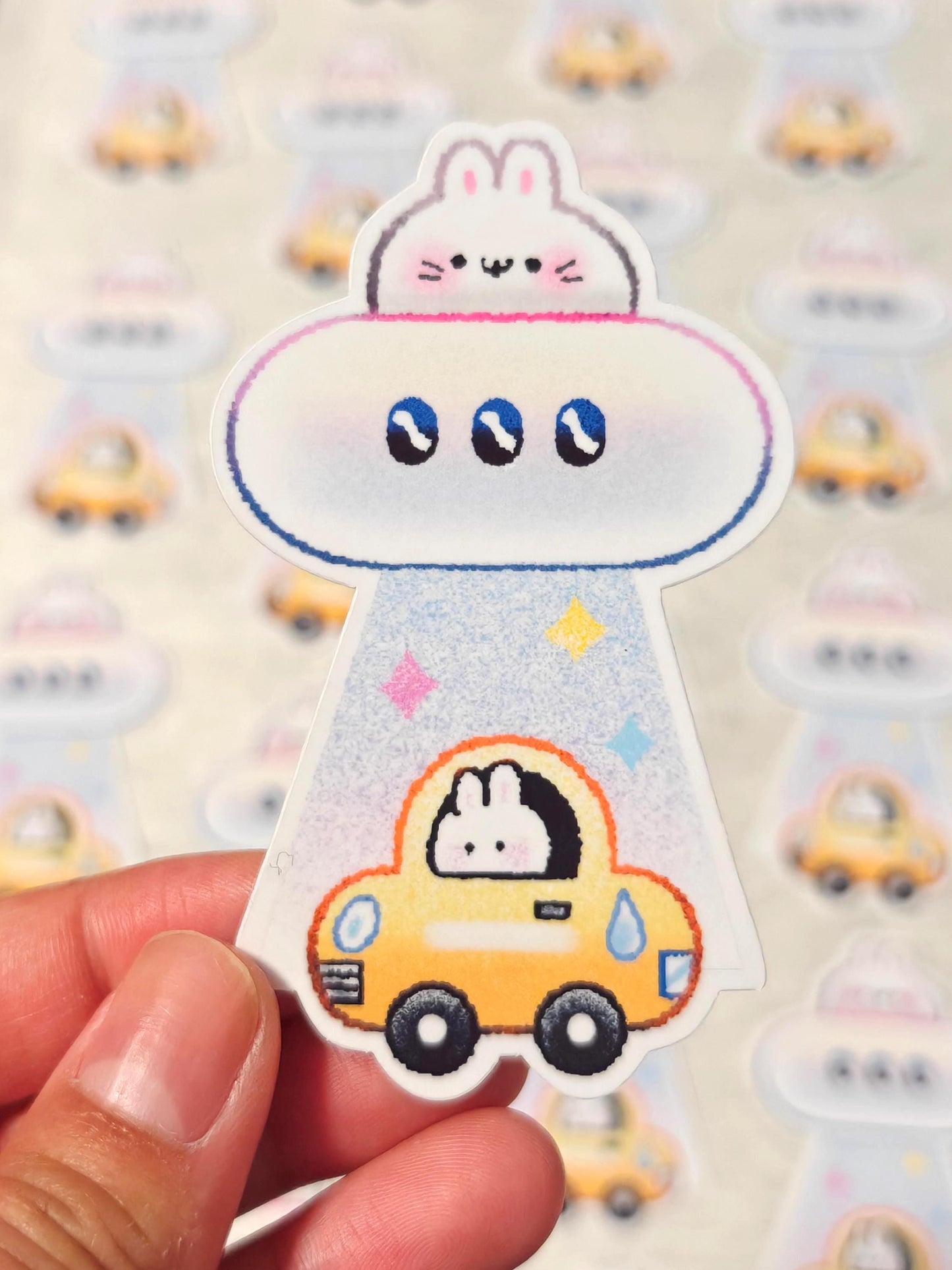 Cute Bunny UFO Sticker