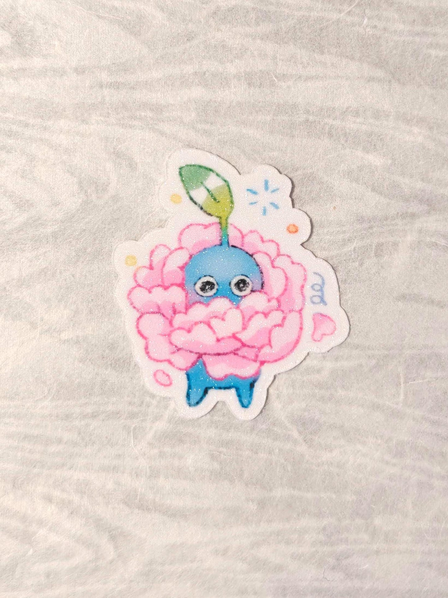 Blue Pikmin Rose Sticker: Frosted Vinyl Die-Cut