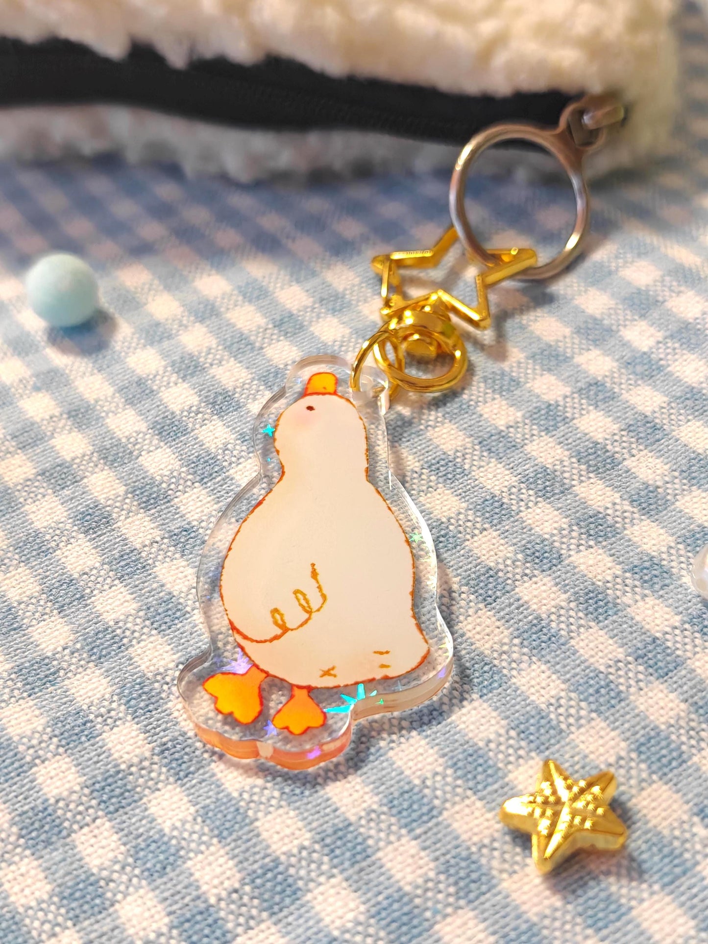 Holographic Goose Keychain – Acrylic Charm with Star Hook