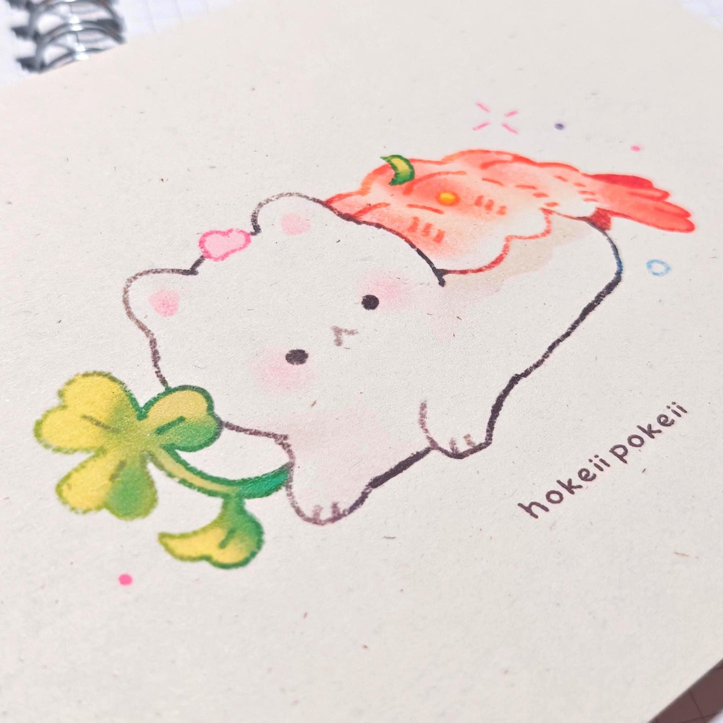 Sushi Cat Textured Art Print - Shrimp