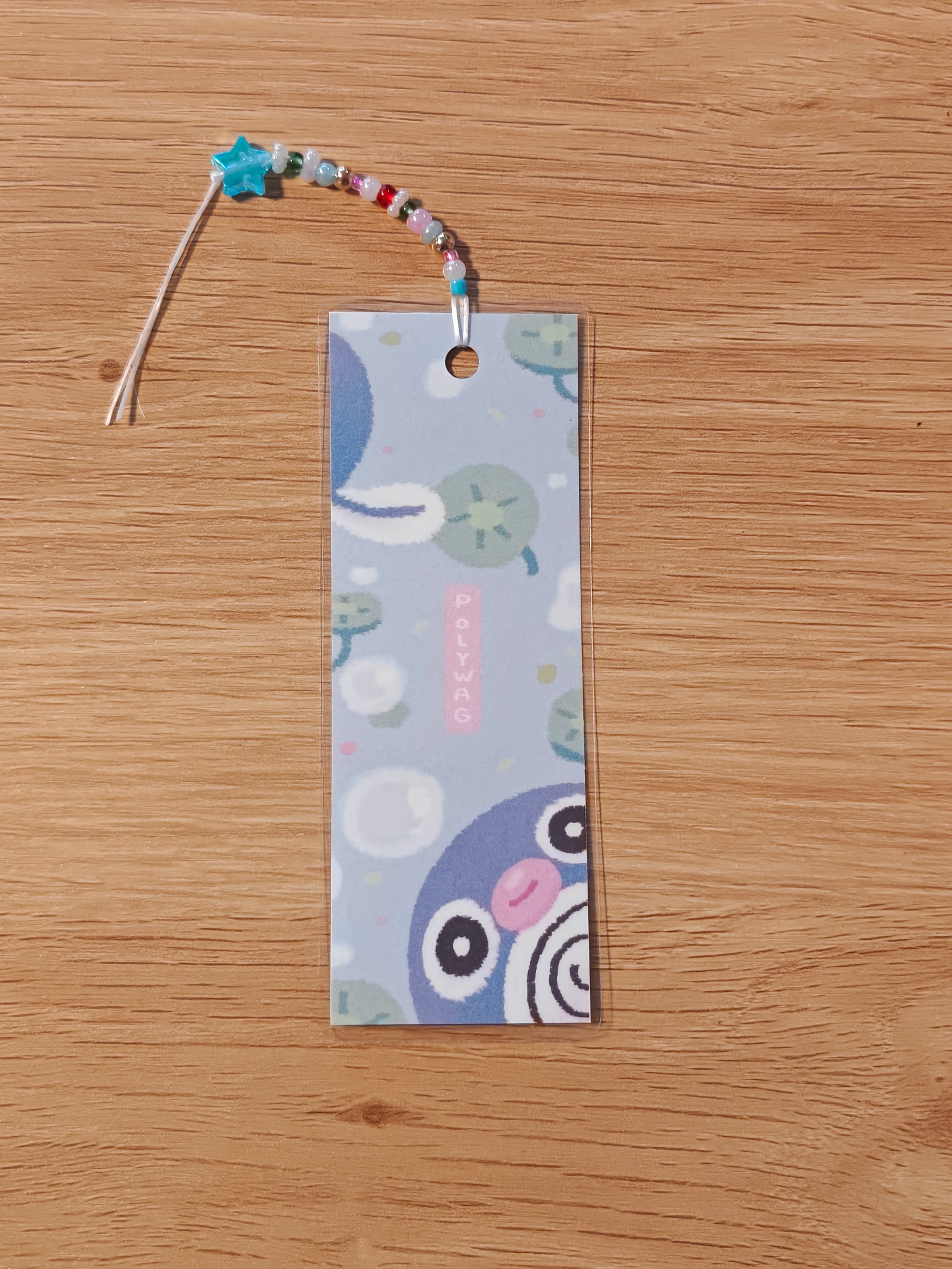 Handmade Vinyl Poliwag Bookmark with Charms & Beads