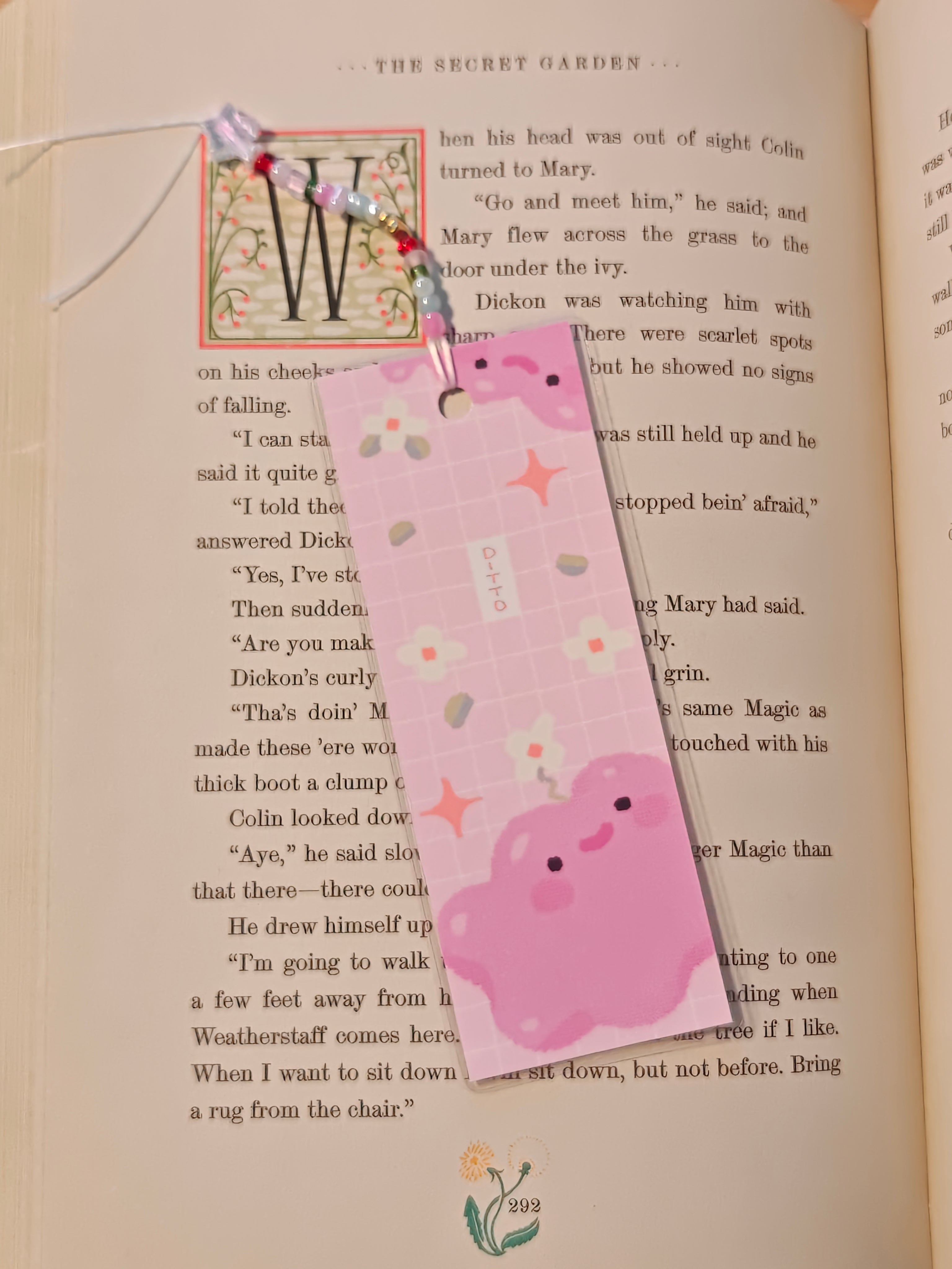 Handmade Vinyl Ditto Bookmark with Charms & Beads