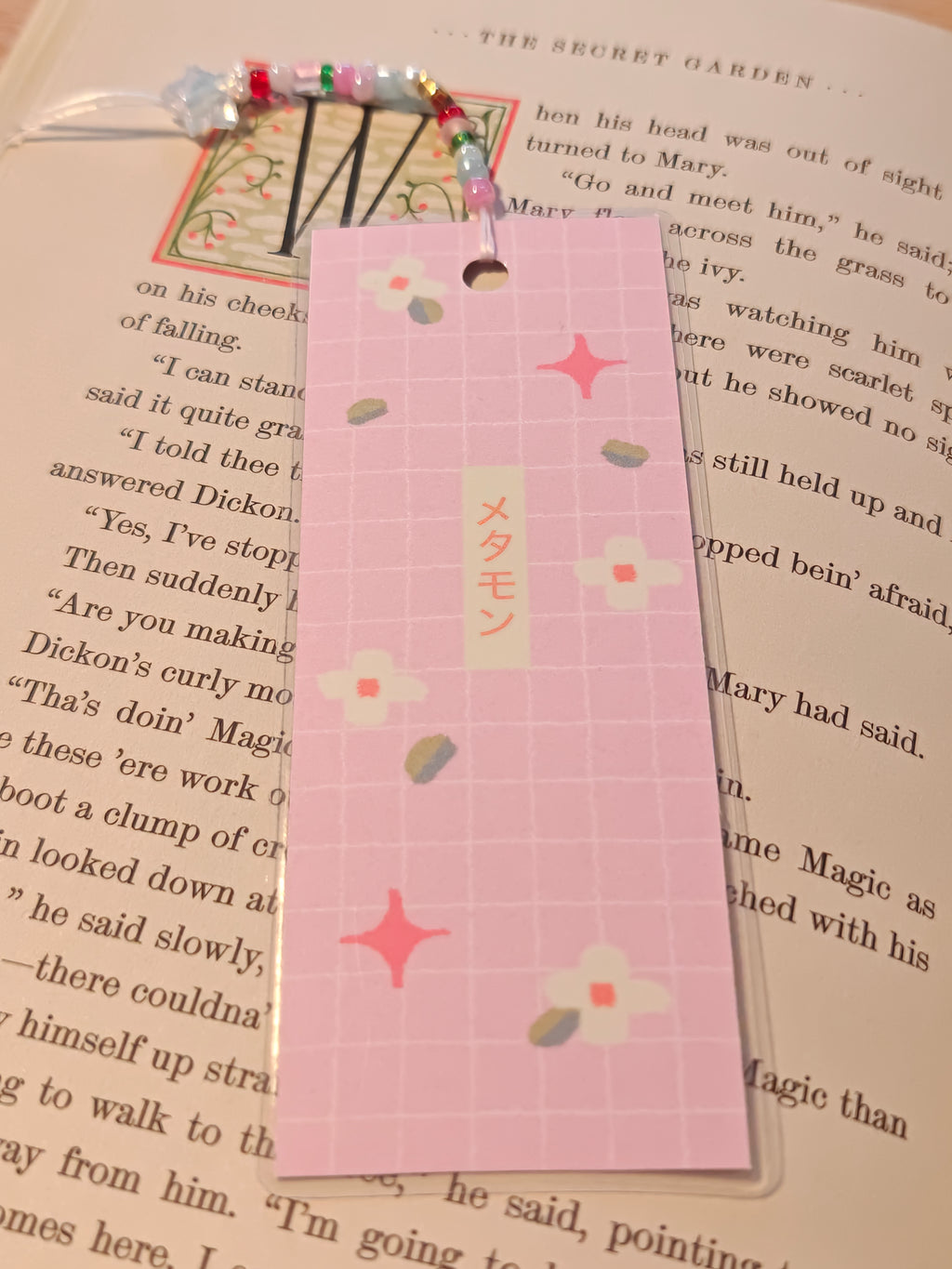 Handmade Vinyl Ditto Bookmark with Charms & Beads