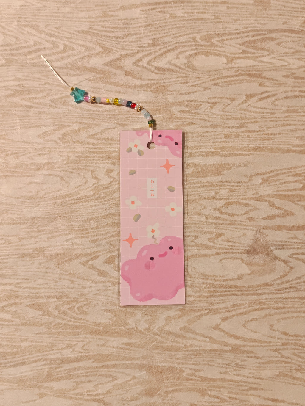Handmade Vinyl Ditto Bookmark with Charms & Beads