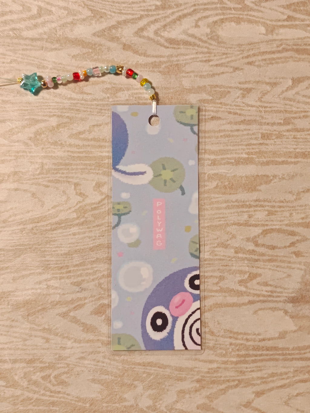 Handmade Vinyl Poliwag Bookmark with Charms & Beads