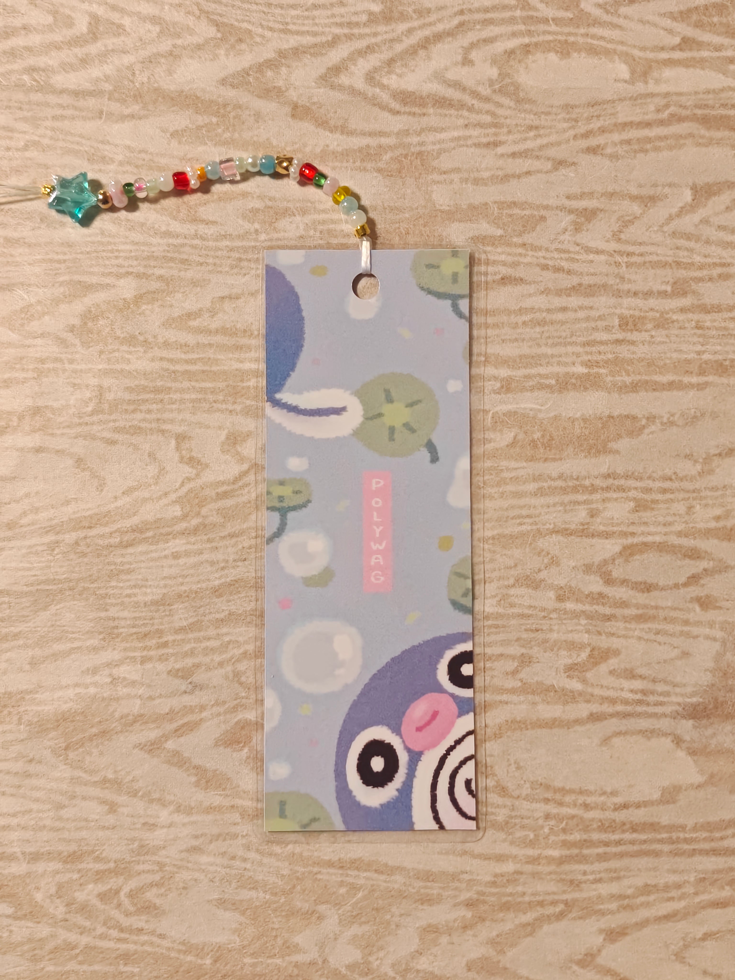 Handmade Vinyl Poliwag Bookmark with Charms & Beads