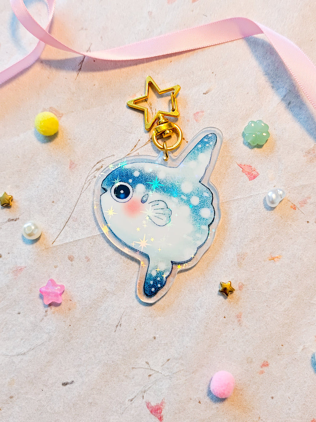 Holographic Mola Mola Keychain with Star Hook