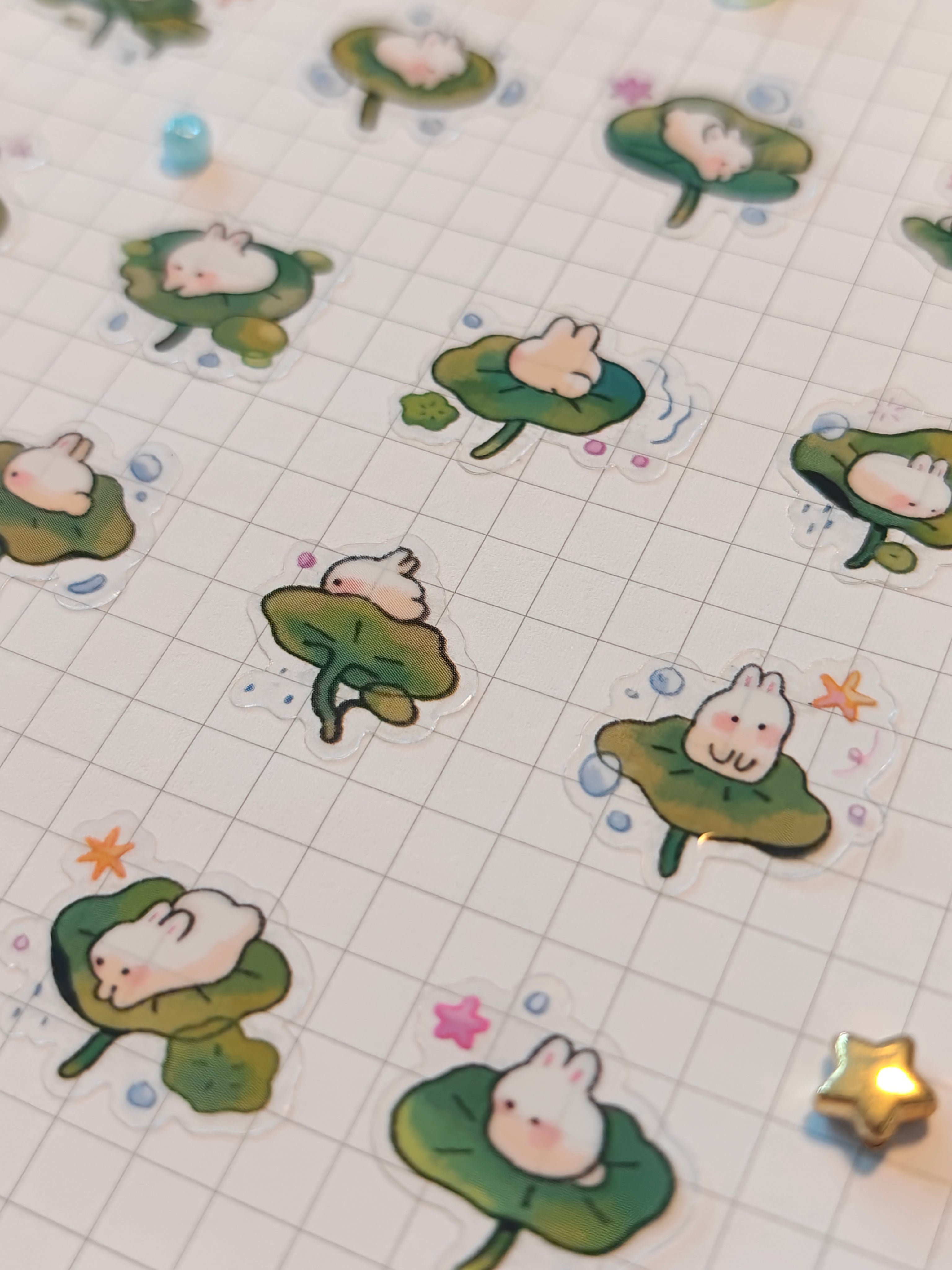 Glossy Clear Lotus Bunny Vinyl Die-Cut Sticker Sheet