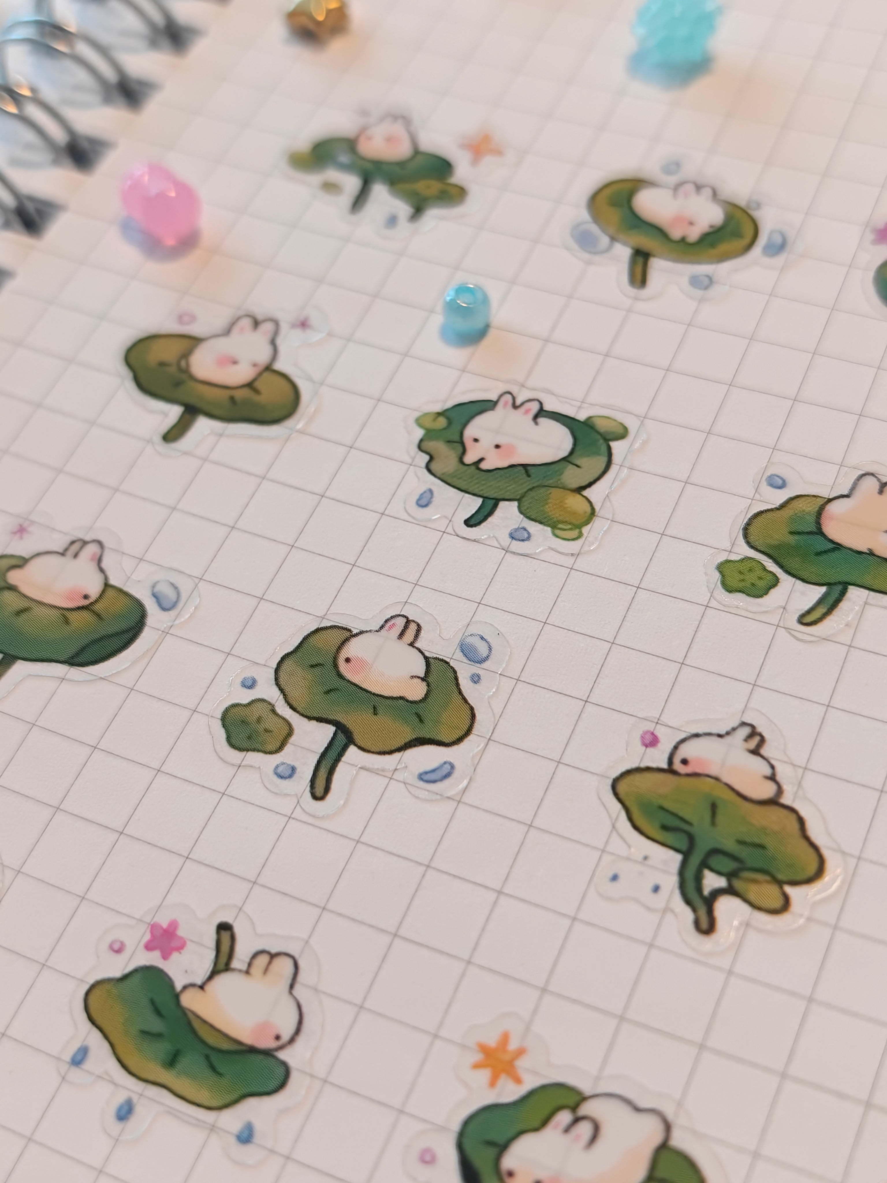 Glossy Clear Lotus Bunny Vinyl Die-Cut Sticker Sheet