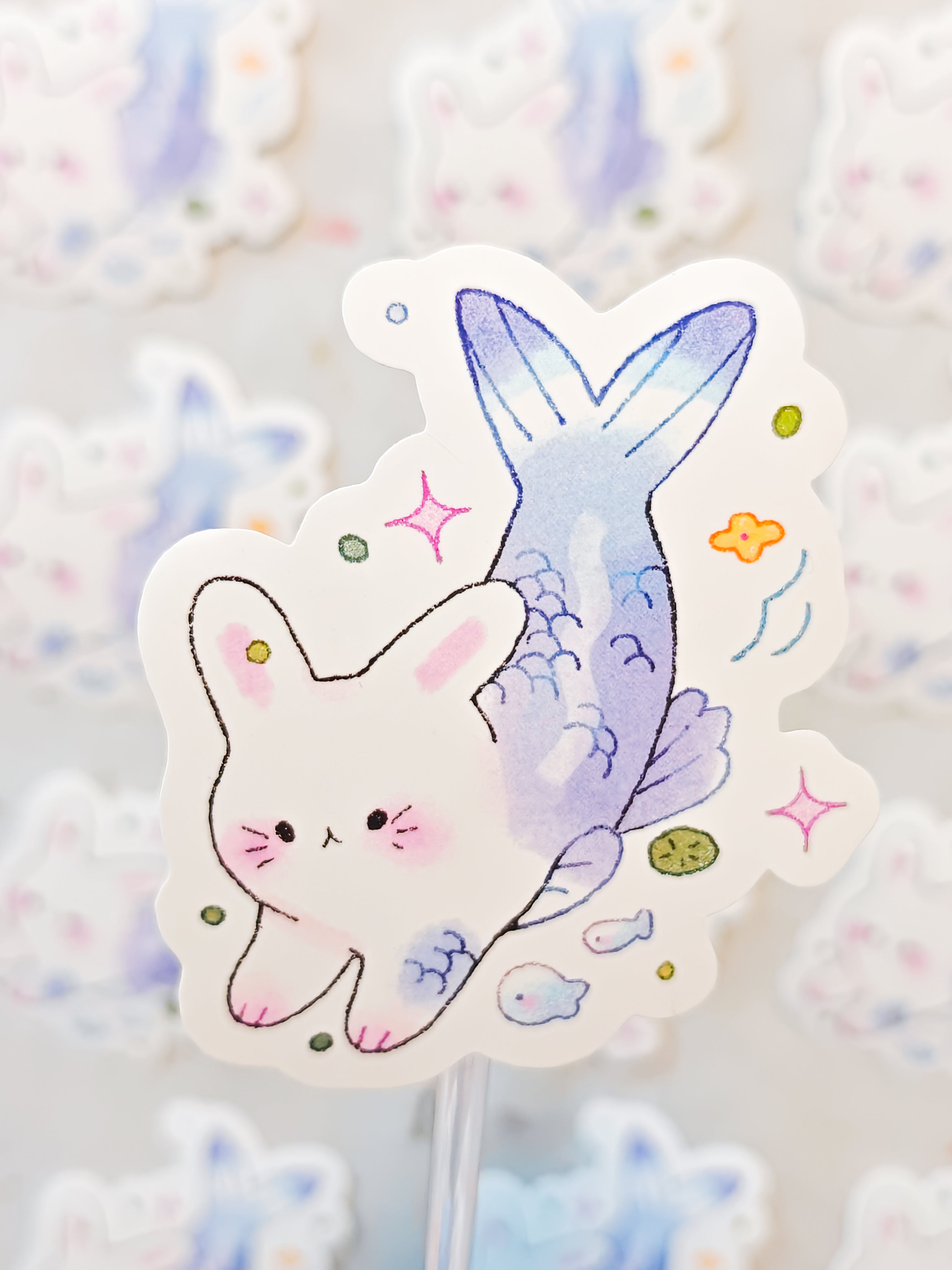 Glossy Blue Merbunny Vinyl Sticker