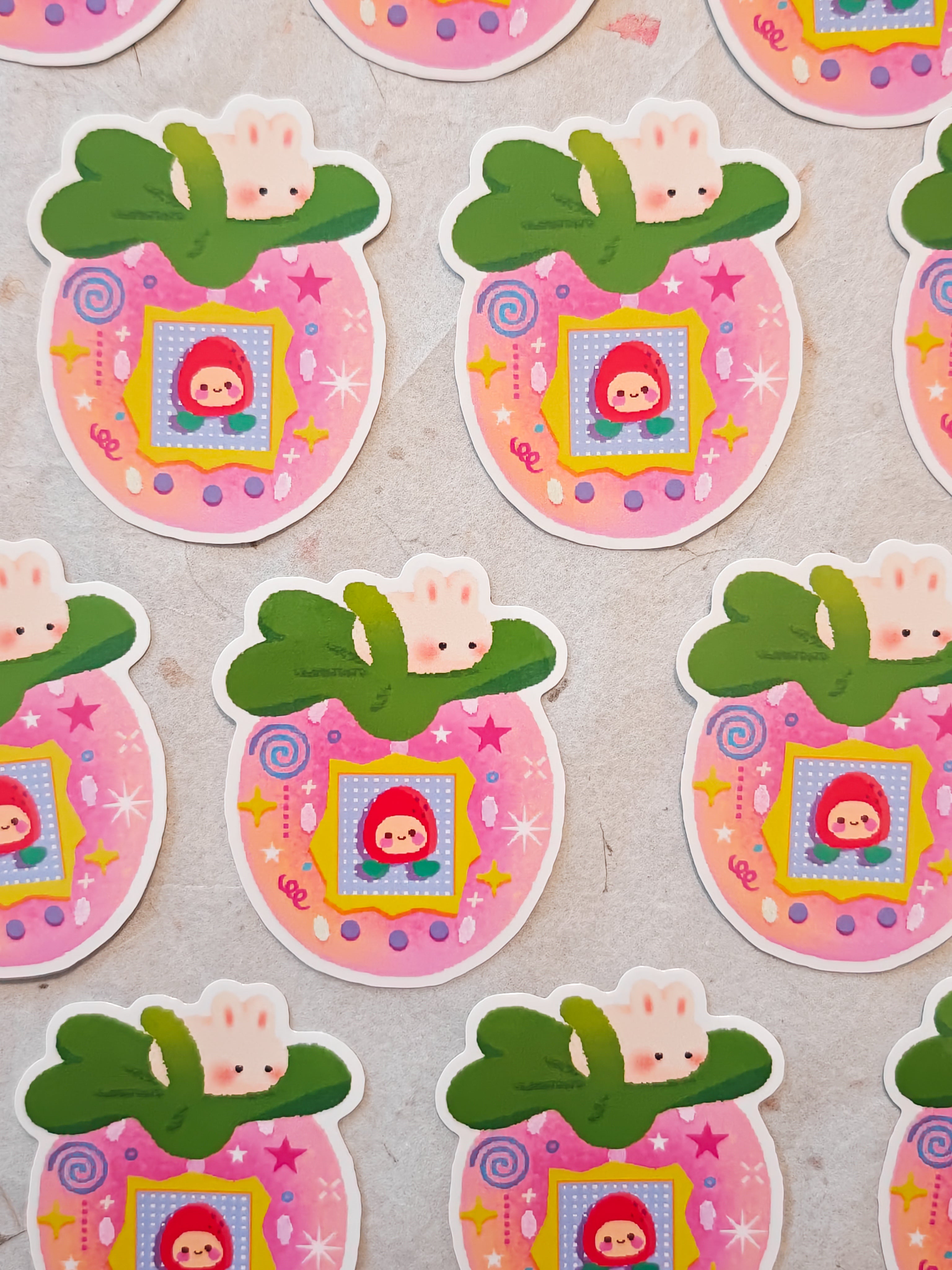 Glossy Ichigotchi Strawberry Bunny Tamagotchi Vinyl Sticker