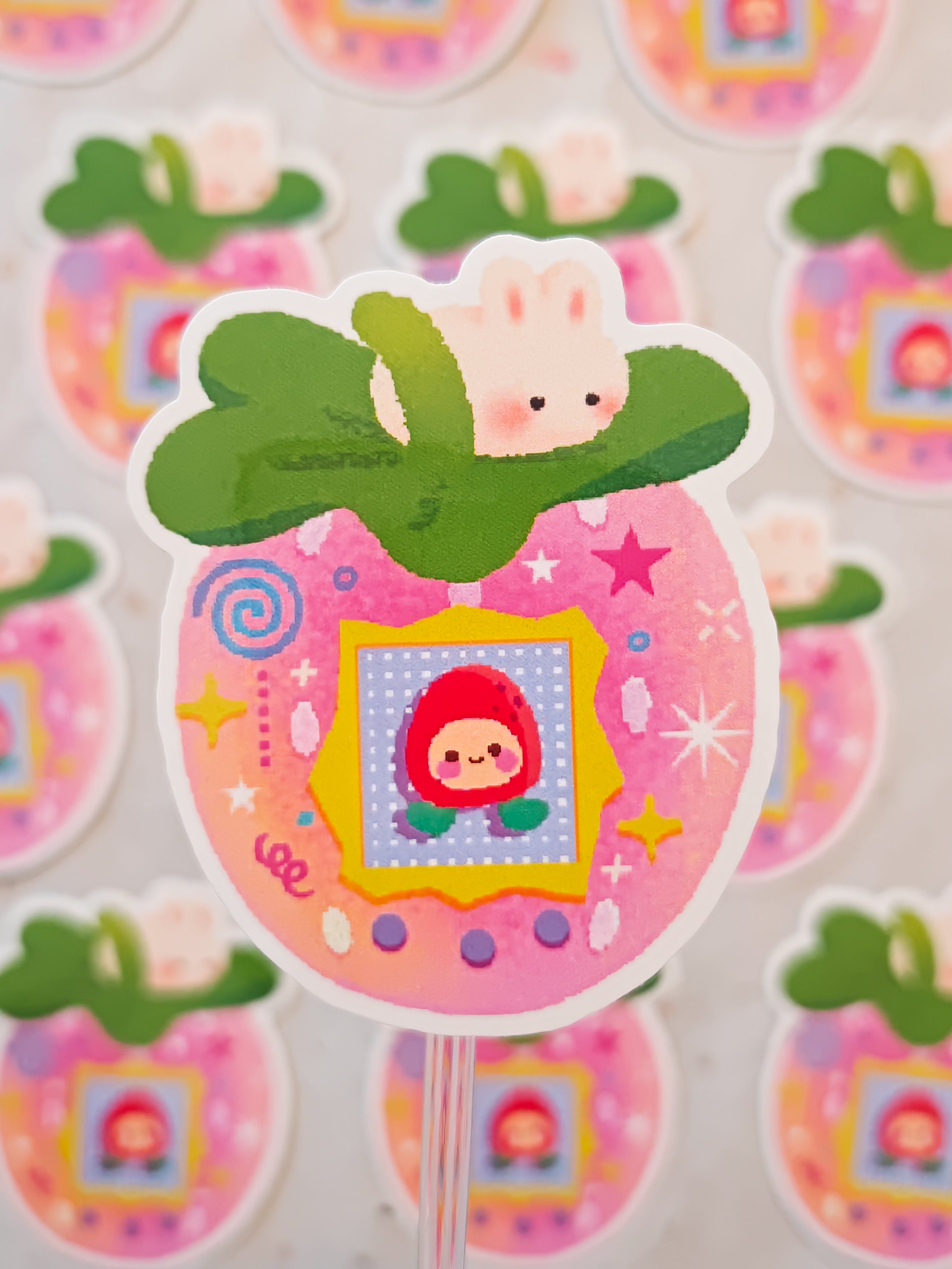 Glossy Ichigotchi Strawberry Bunny Tamagotchi Vinyl Sticker