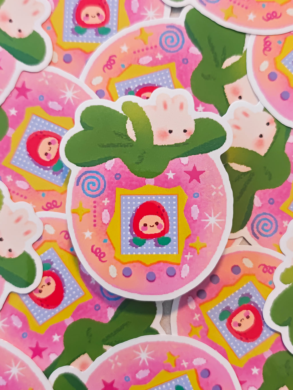 Glossy Ichigotchi Strawberry Bunny Tamagotchi Vinyl Sticker