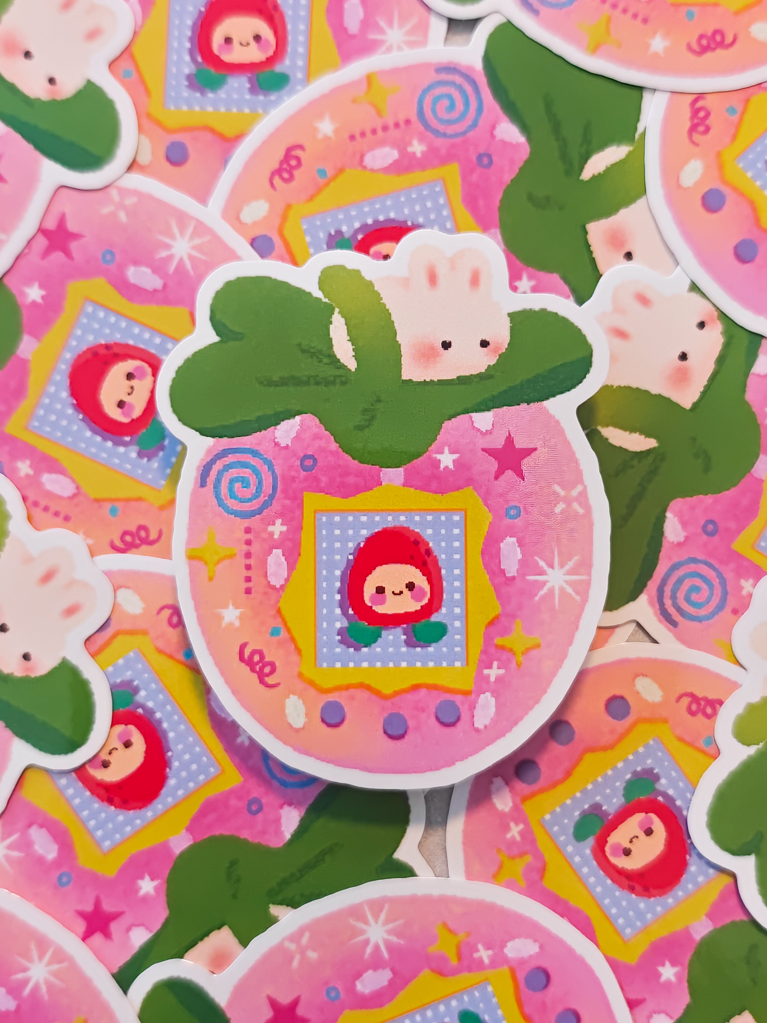 Glossy Ichigotchi Strawberry Bunny Tamagotchi Vinyl Sticker