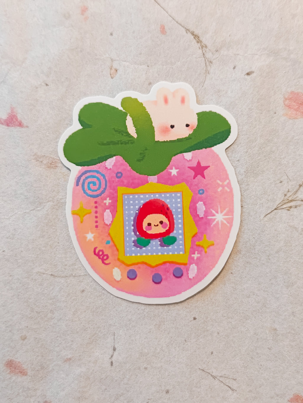 Glossy Ichigotchi Strawberry Bunny Tamagotchi Vinyl Sticker
