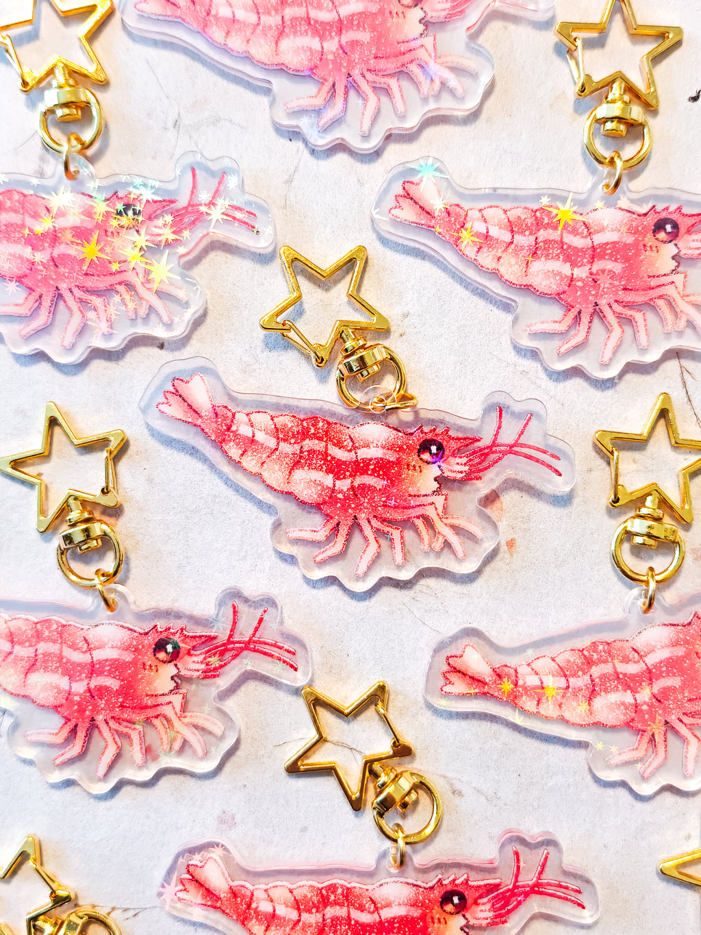 Holographic Shrimp Keychain with Star Hook