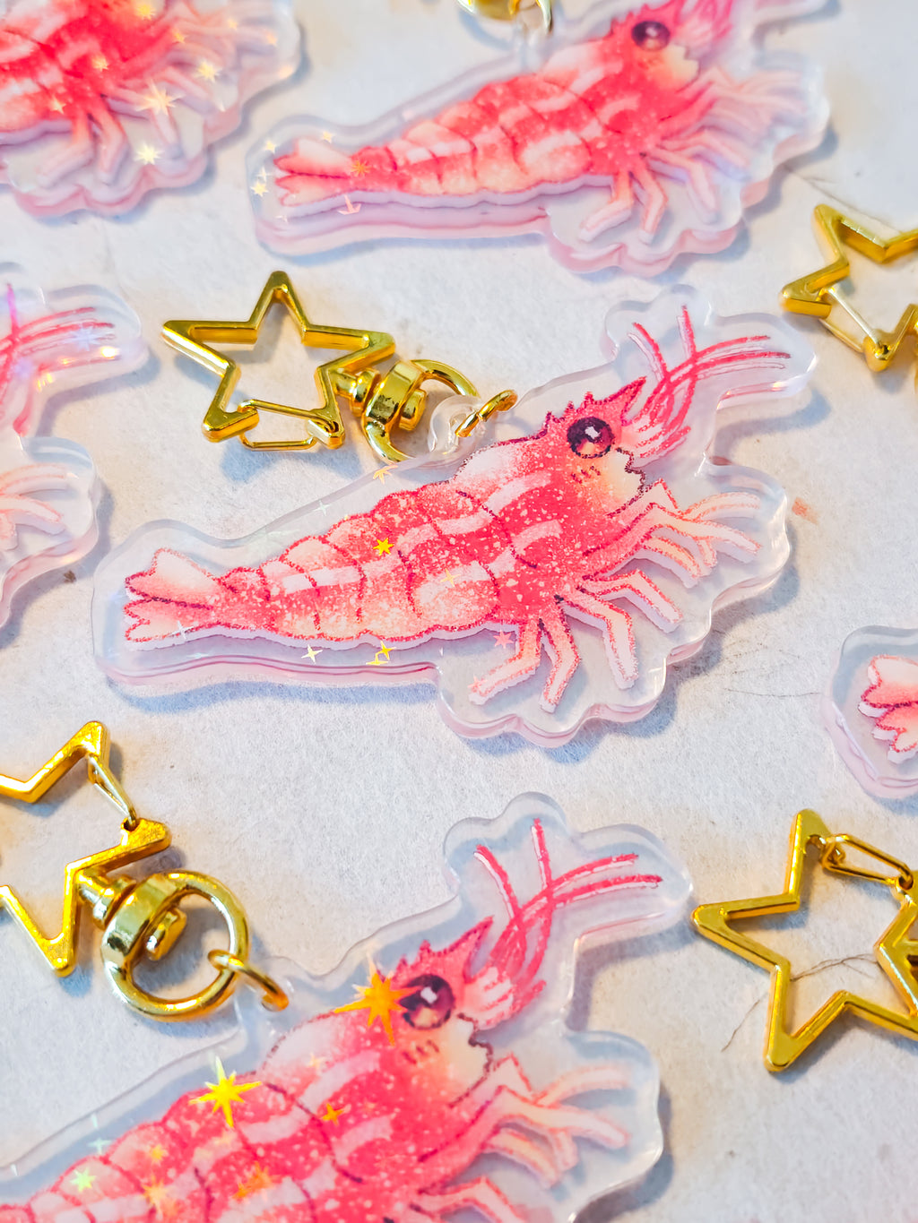 Holographic Shrimp Keychain with Star Hook