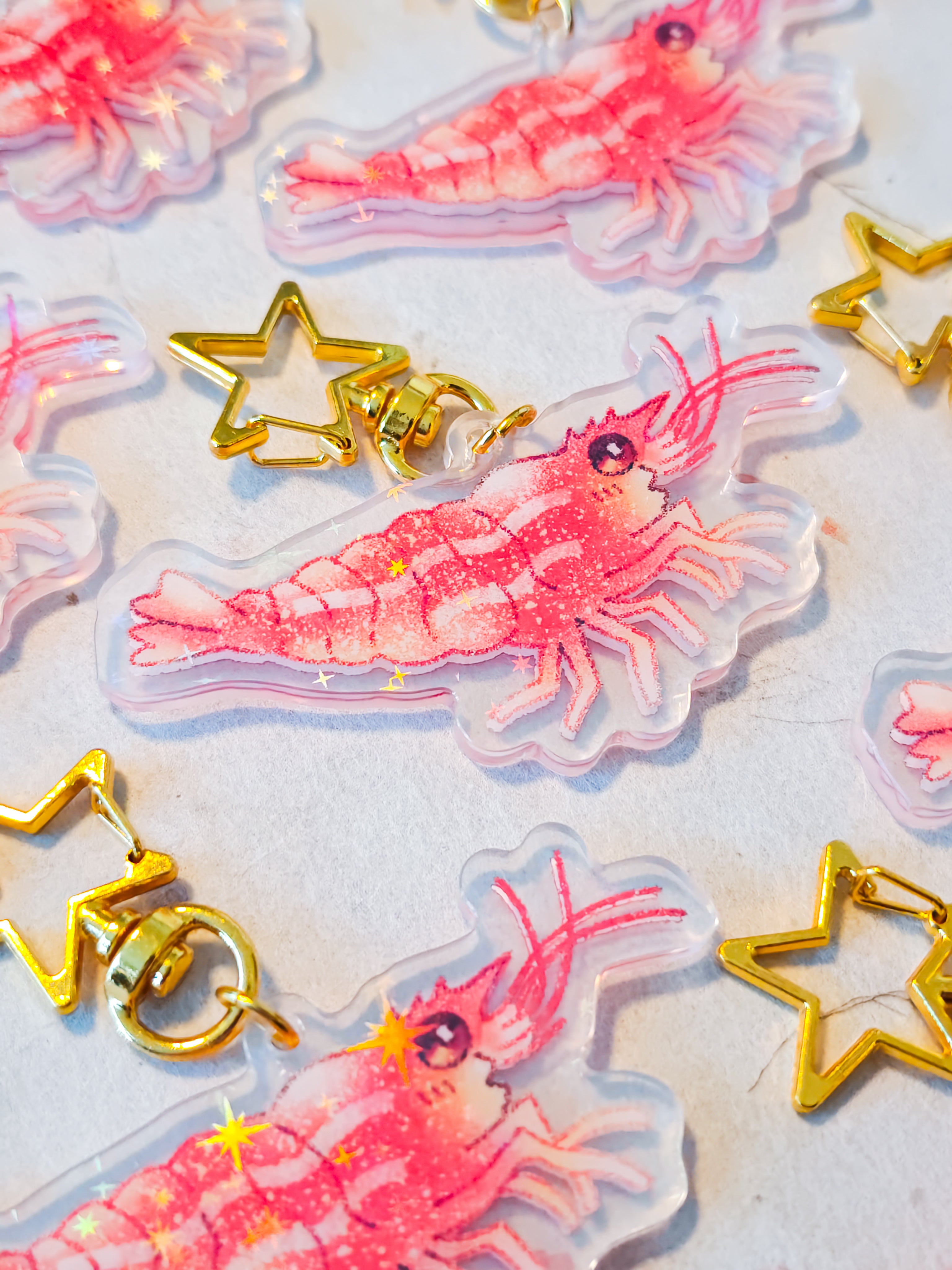Holographic Shrimp Keychain with Star Hook