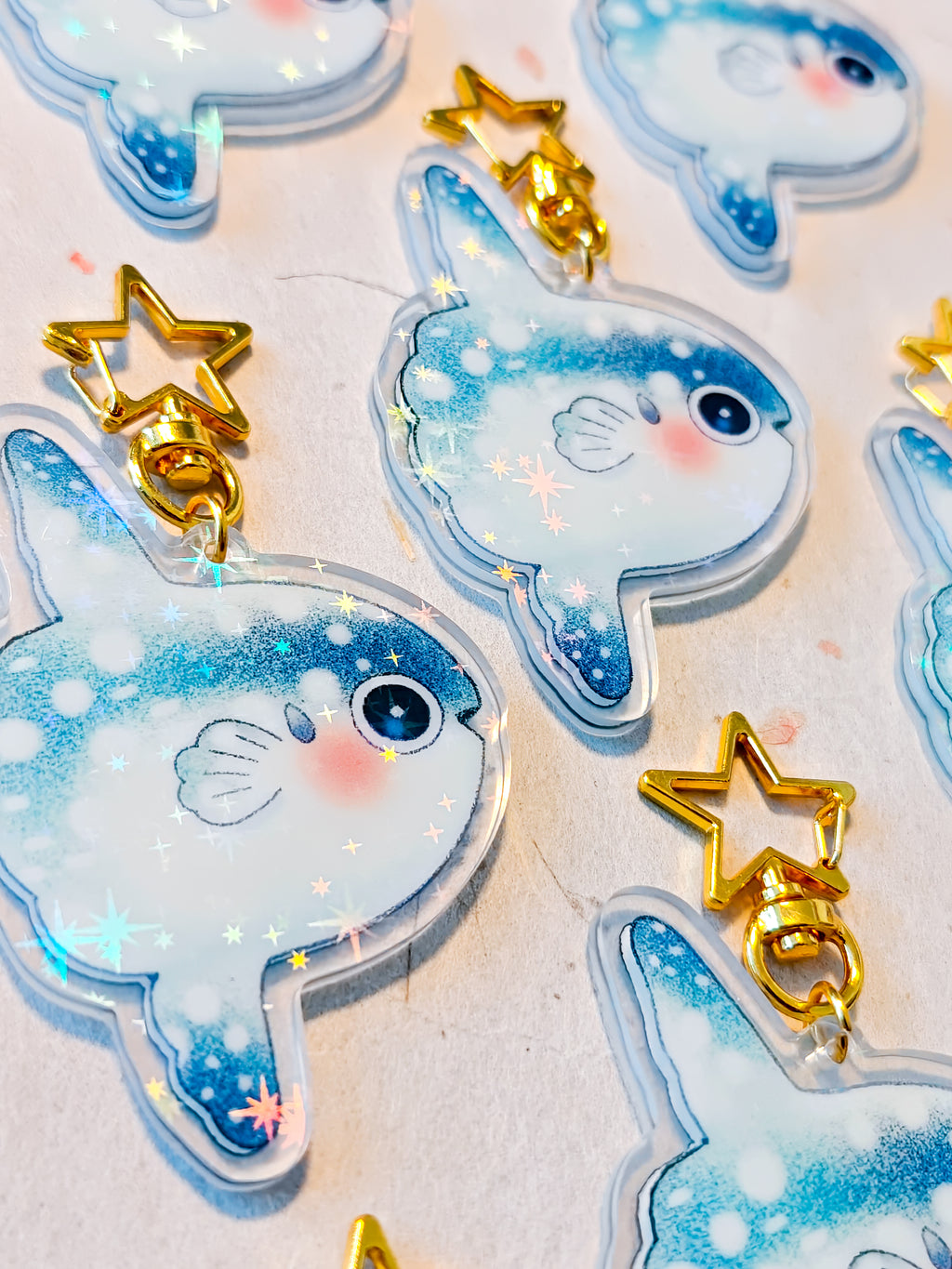 Holographic Mola Mola Keychain with Star Hook