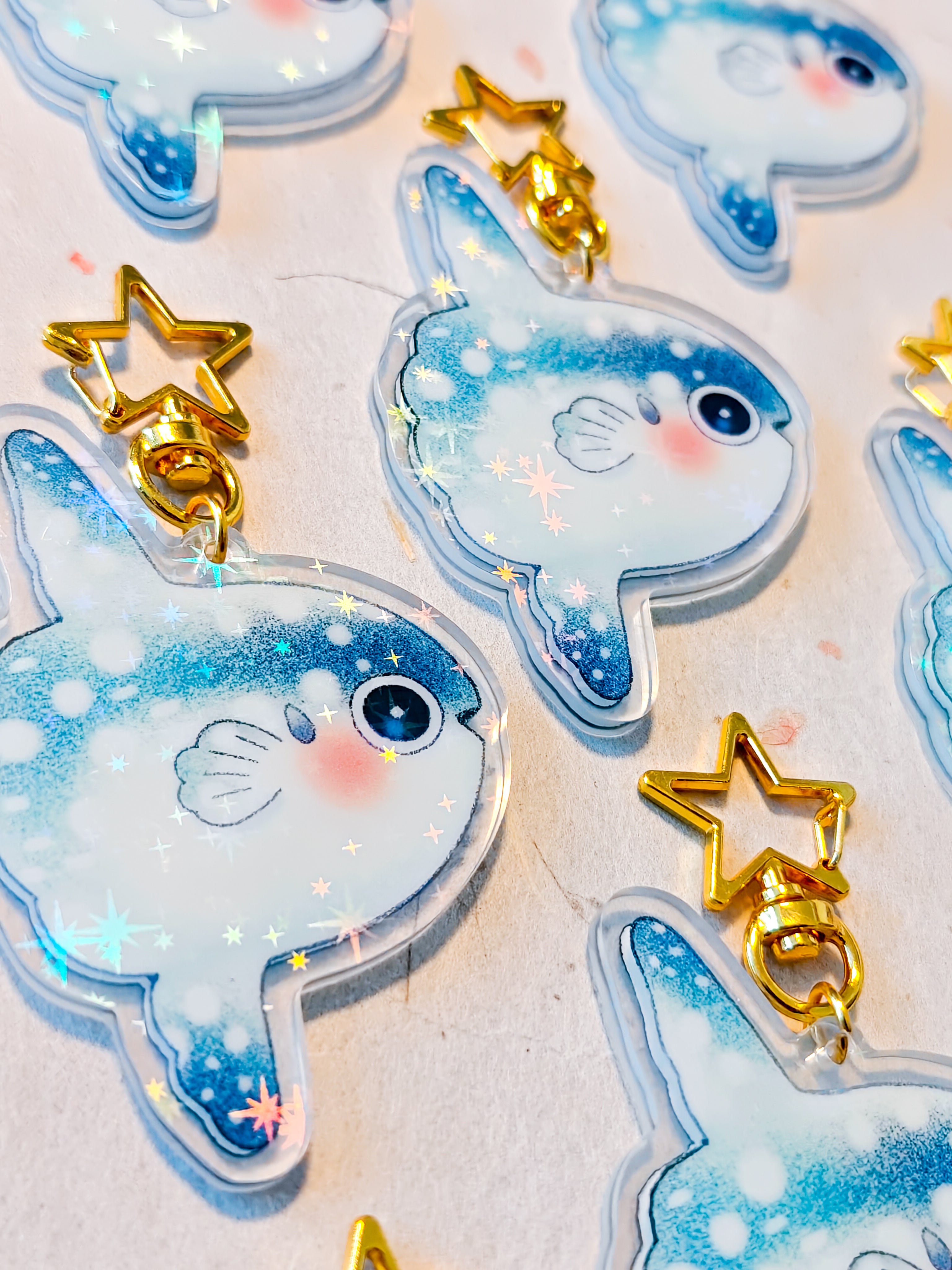 Holographic Mola Mola Keychain with Star Hook