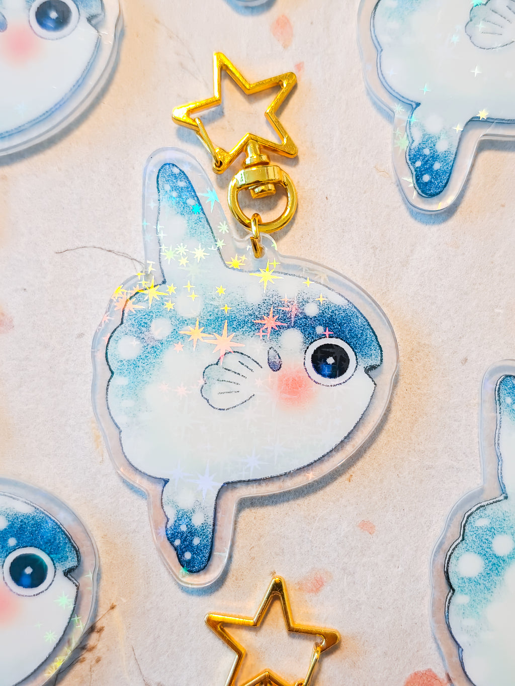 Holographic Mola Mola Keychain with Star Hook
