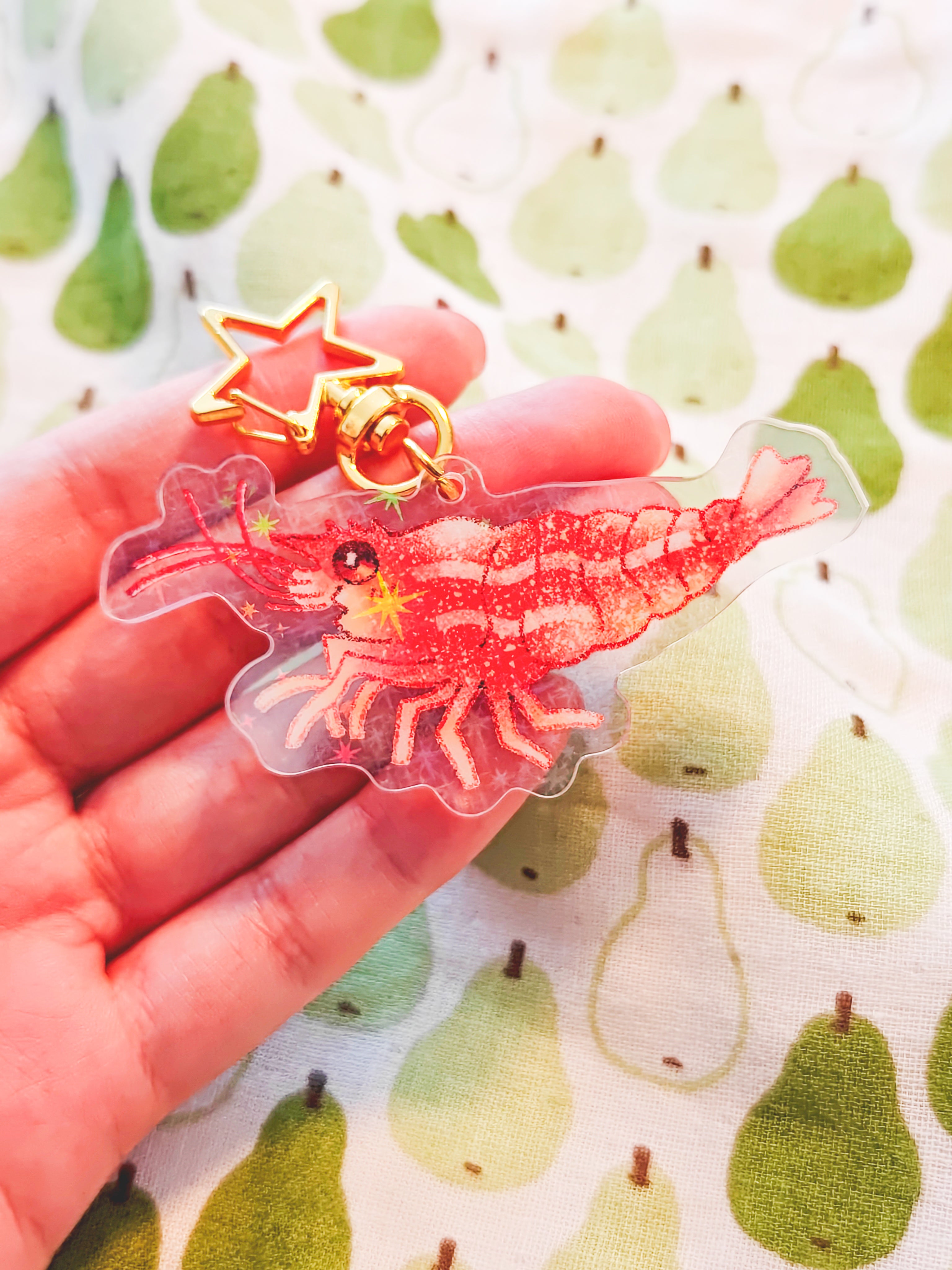 Holographic Shrimp Keychain with Star Hook