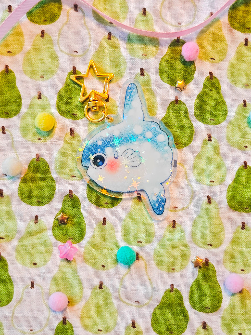 Holographic Mola Mola Keychain with Star Hook