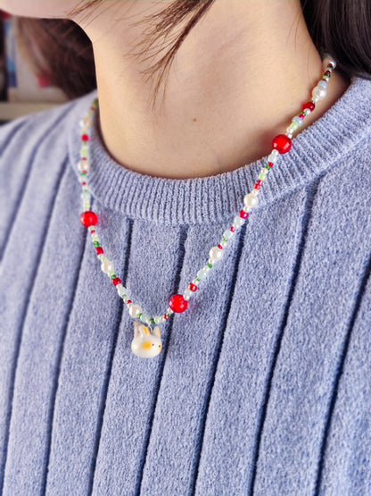 Cute Handmade Beaded Necklace - Sea bunny charm