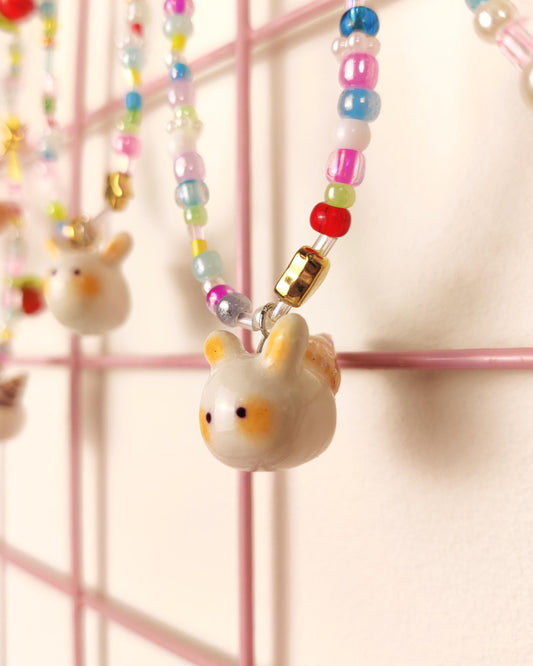 Cute Handmade Beaded Necklace - Sea bunny charm