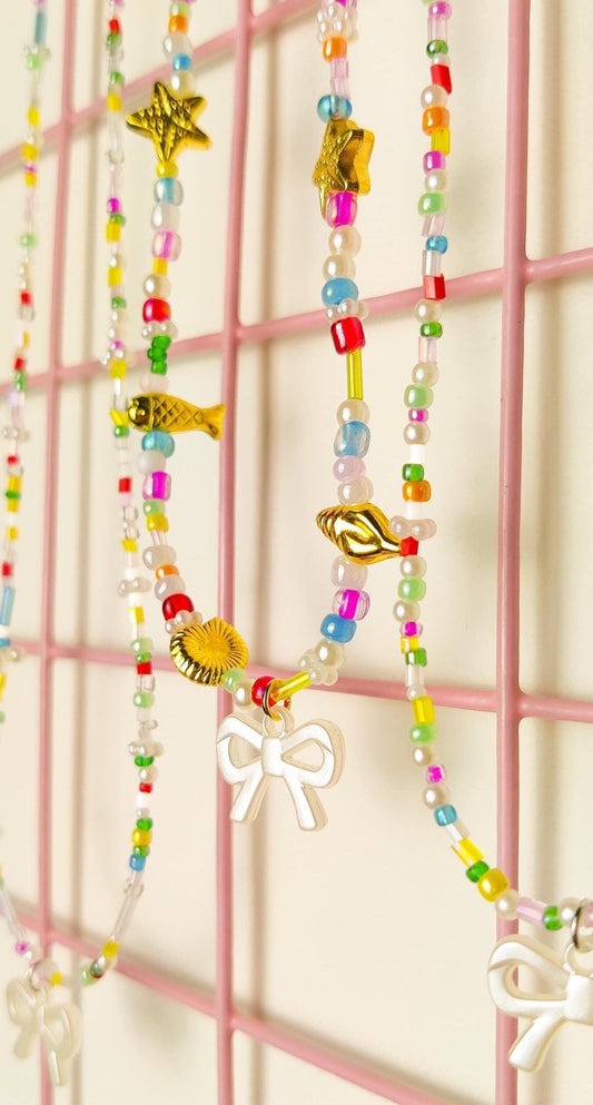 Cute Handmade Beaded Necklace - Ribbon charm