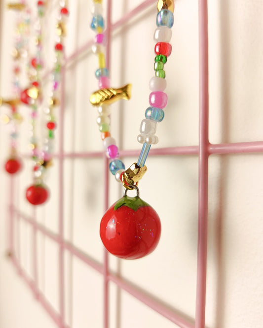 Cute Handmade Beaded Necklace - Tomato charm