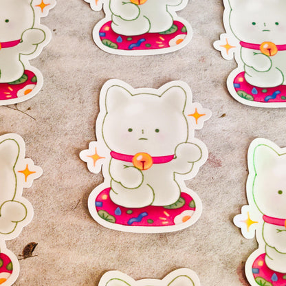 Holographic Smiski Fortune Cat Sticker - Waterproof Vinyl Die-Cut