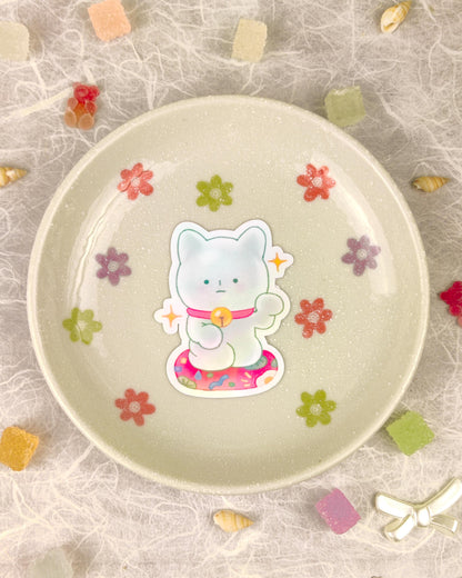 Cute Holographic Die-Cut Glossy Vinyl Sticker - Smiski Fortune Cat