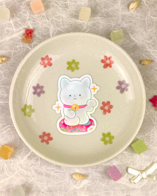 Holographic Smiski Fortune Cat Sticker - Waterproof Vinyl Die-Cut
