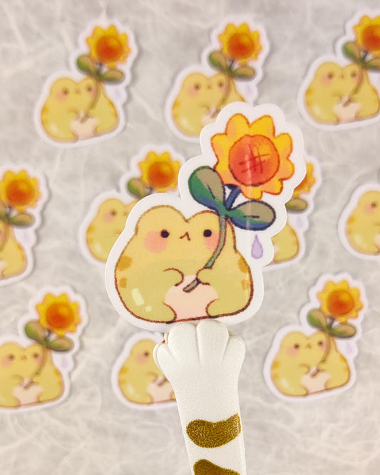 Cute Frog Holding Sunflower Sticker
