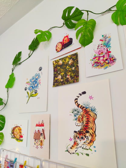 Playful Angry Tiger Art Print: Pastel Home Decor (8.5x11)