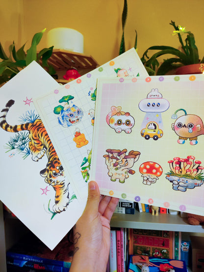 Playful Angry Tiger Art Print: Pastel Home Decor (8.5x11)