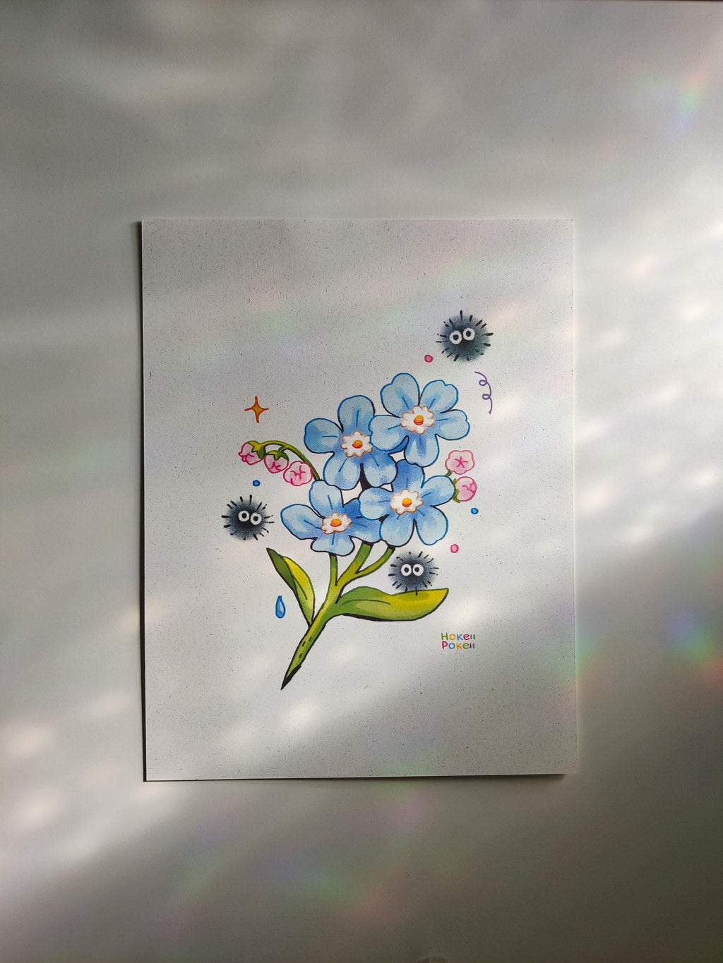 Soot Sprites Forget Me Not Mini Textured Art Print